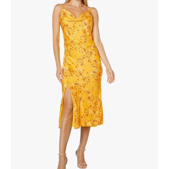 BCBGeneration Women's Fit and Flare Cowl‎ Neck Spaghetti Strap Front Slit Midi - Picture 1 of 11